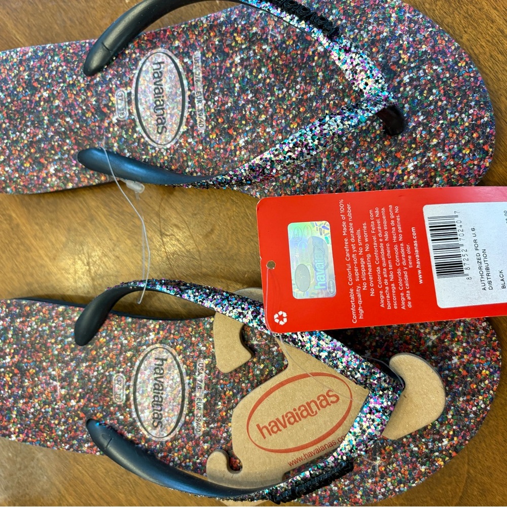 Havaianas Black Glitter Flip Flops 7/8